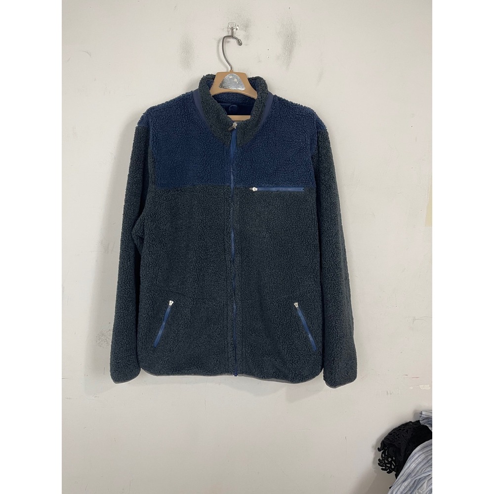 Carbon 2 Cobalt Men XL Sherpa Fleece Full Zip Jacket Colorblock Grey Navy 144501